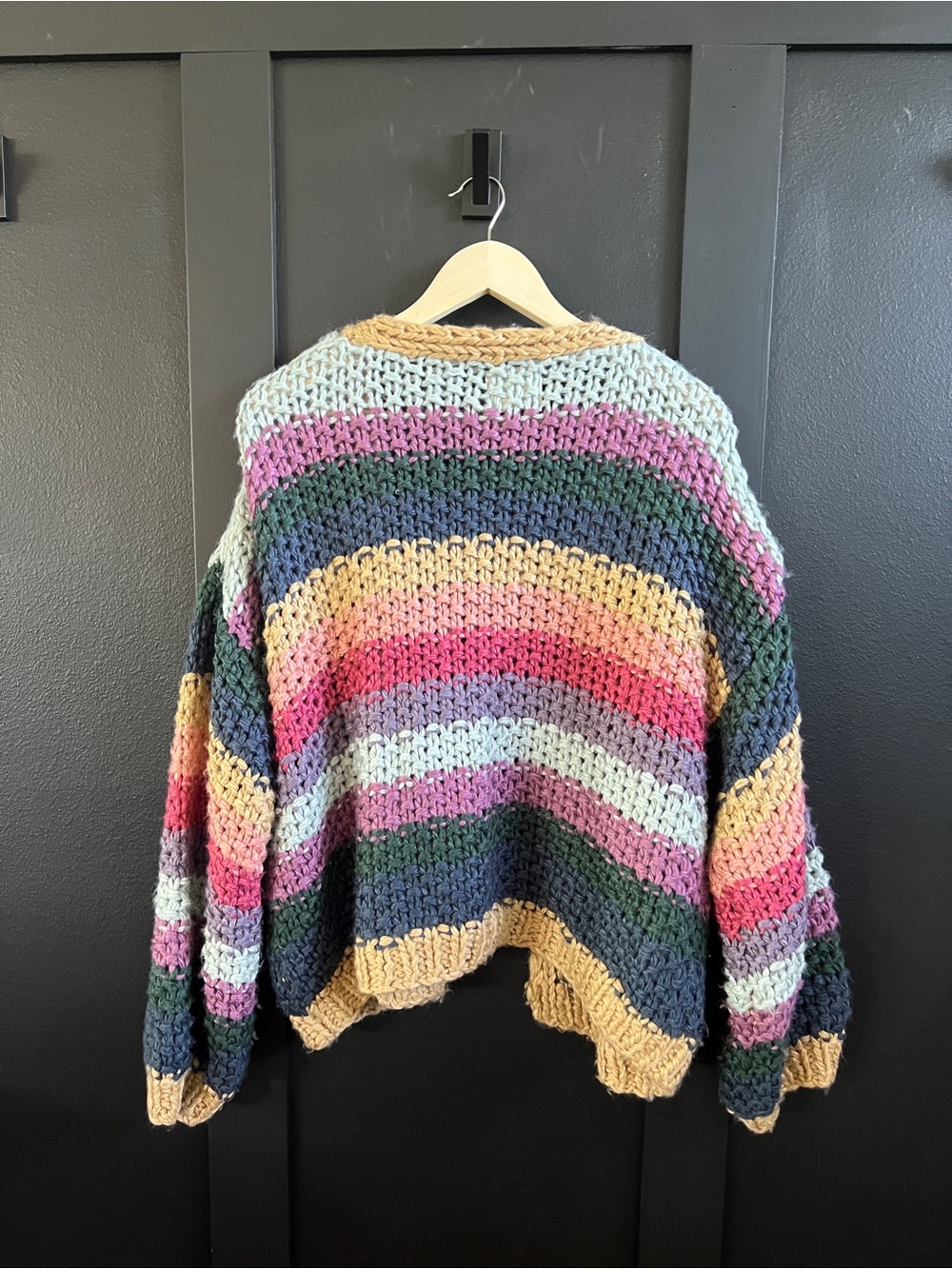 Panache Multicolor Striped Chunky Knit Cardigan with Mustard Trim - Picture 2 of 4
